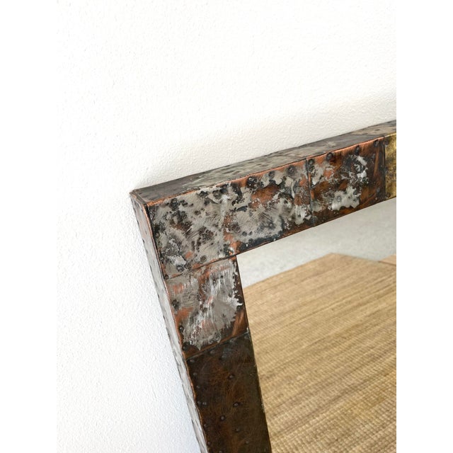 Metal Vintage 1970s Paul Evans Brutal Metal Patchwork Wall Mirror For Sale - Image 7 of 15