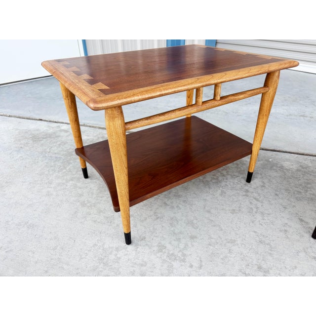 1960s Pair of Mid Century Walnut & Oak Side Tables For Sale - Image 9 of 9