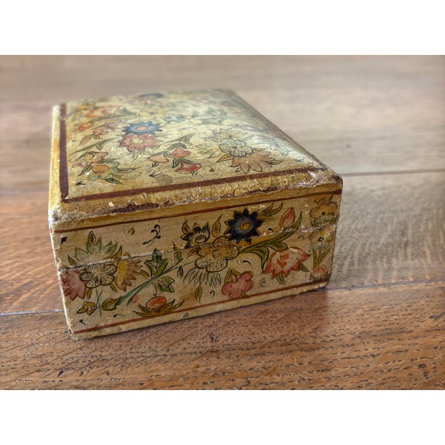 Wood Antique Wood and Gesso Hand Painted Floral Box For Sale - Image 7 of 10