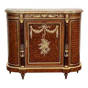 French 19th Century Parlor Parquetry Cabinet With Breche Marble Top