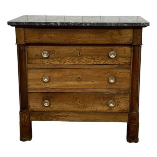 19th Century Empire Walnut Chest of Drawers with a Grey St. Anne Marble Top For Sale