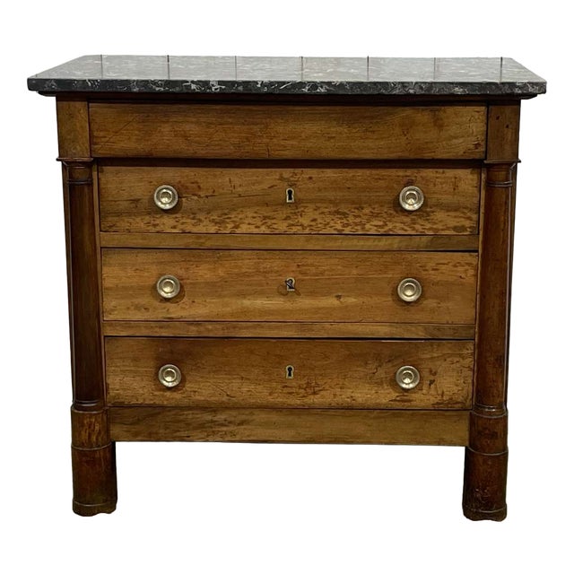 19th Century Empire Walnut Chest of Drawers with a Grey St. Anne Marble Top For Sale
