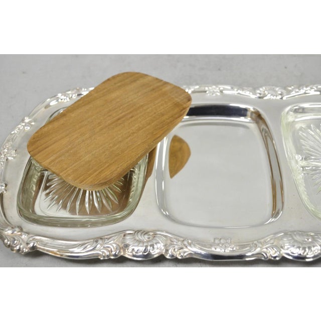 Mid 20th century Newport Gorham Yb157 Silver Plated 3 Section Cheese Cracker Serving Platter Tray For Sale In Philadelphia - Image 6 of 11