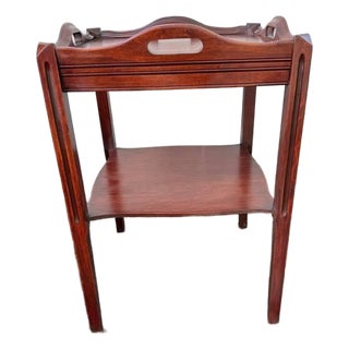Vintage Chippendale Revival Mahogany Tray-Top 2 Tier Side Table. For Sale
