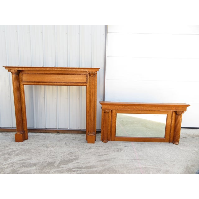 Brown Antique Mission Oak Mantle Fireplace Surround W/ Mirror ~ Arts & Crafts ~ Columns For Sale - Image 8 of 16