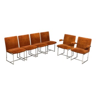 Milo Baughman, Six Dining Chairs, Chrome, Fabric, Usa, 1970s For Sale