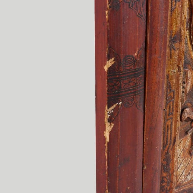 Vintage Chinese Gilt & Vermillion Scenic Carved Rosewood Doorway Entry Panel For Sale - Image 10 of 16