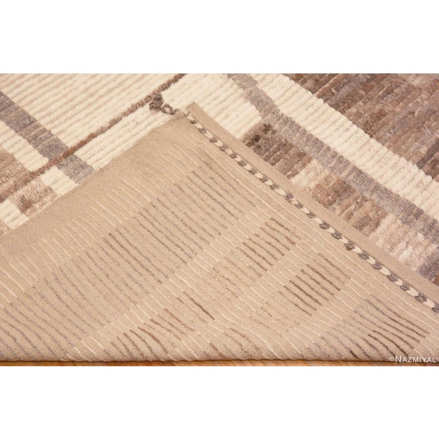 Cream Tribal Geometric Light Cream Earthy Grey Square Shape Modern Room Size Rug For Sale - Image 8 of 8