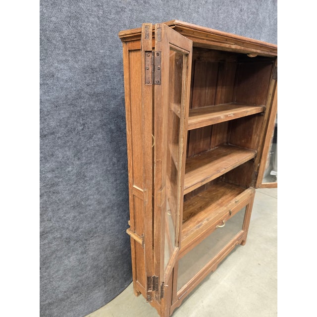 Burnt Umber Solid Reclaimed Wood Glass Display Hutch, Rustic Farmhouse Bookcase For Sale - Image 8 of 13