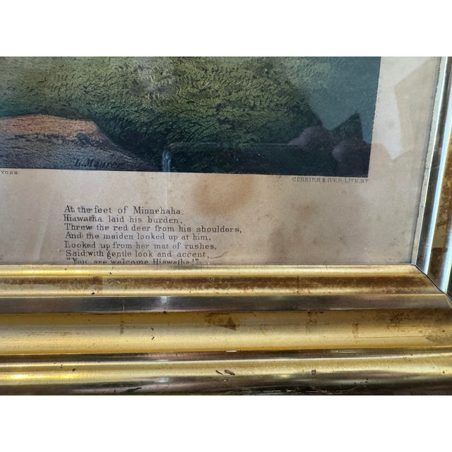 Antique Victorian Gilt Framed Currier & Ives Hiawatha's Wooing Print For Sale - Image 6 of 8