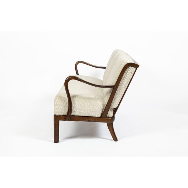 1960s Danish Modern Solid Walnut Spindle Back Sofa in Schumacher Fabric, Circa 1960 For Sale - Image 5 of 18