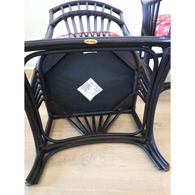 Wood Palecek Vintage Dark Tone Armchair Tropical Motif Upholstered Seat Accent Chair – Pair For Sale - Image 7 of 11