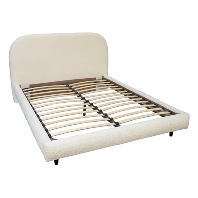 Contemporary White Mod Style Boucle King Size Bed Frame For Sale - Image 3 of 7