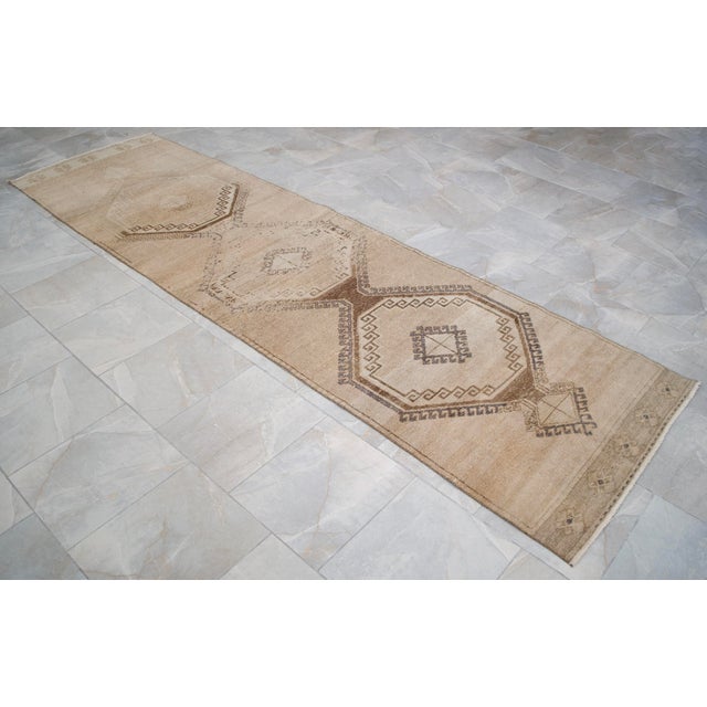 1950s Hand-Knotted Turkish Runner Rug, Earthy Tones Hallway Rug, Kitchen Decor - 3' X 12'4" For Sale - Image 5 of 13