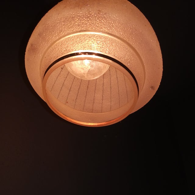 1950s Mid Century Modern Textured Ribbed Italian Ceiling Pendant Light For Sale - Image 4 of 13