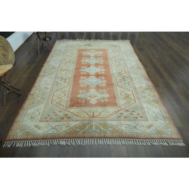 Traditional 1970s Vintage Turkish Oushak Handmade Wool Cotton Orange Area Rug For Sale - Image 3 of 11