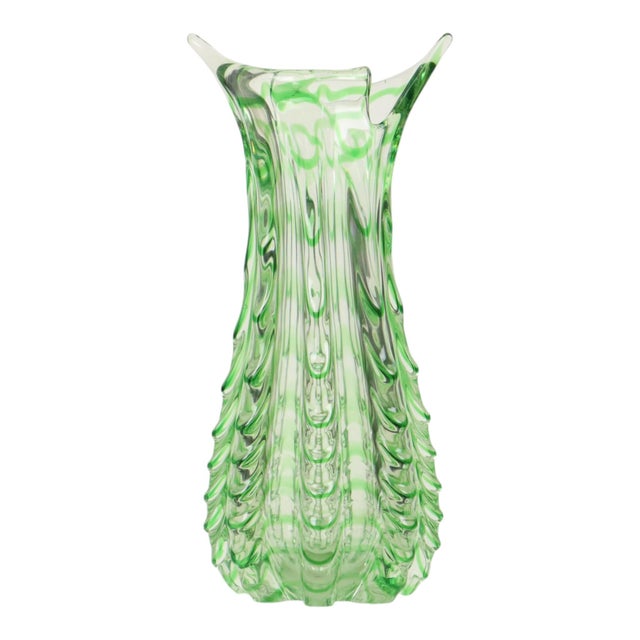 Glass Large Vintage Green Glass Vase, 1960s For Sale - Image 7 of 18