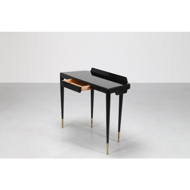 Gio Ponti Mid-Century Brass, Wood and Glass Console in the style of Gio Ponti, 1950s For Sale - Image 4 of 6
