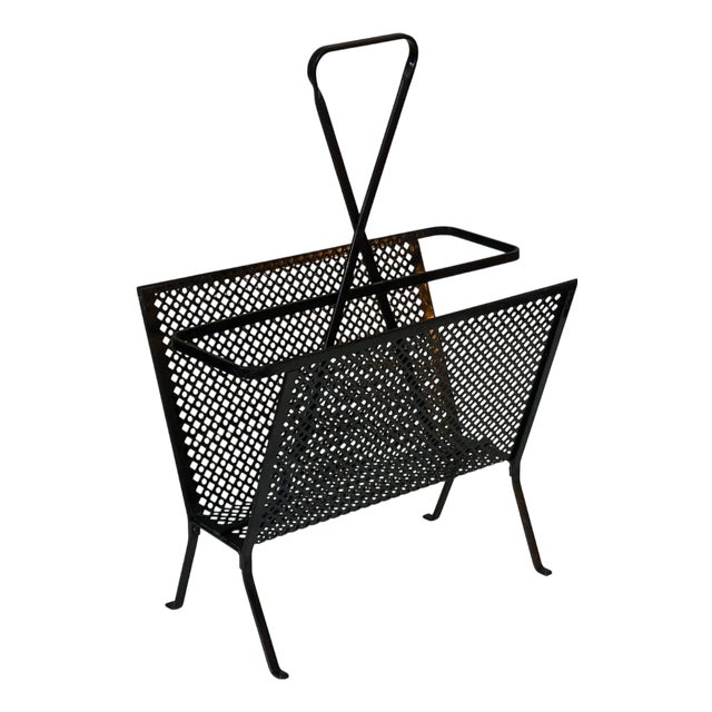 Vintage Perforated Metal Magazine Rack, 1960s For Sale