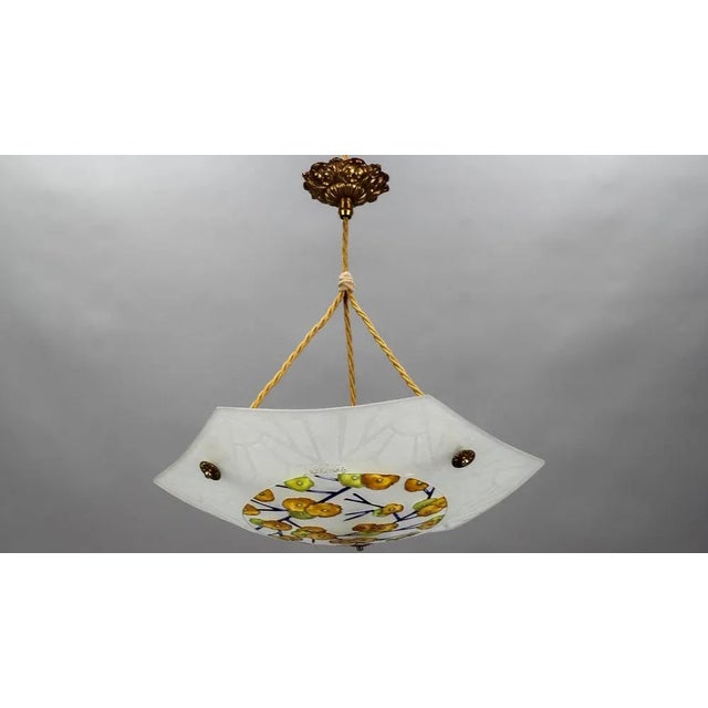 Goldenrod Art Deco Enameled and Frosted Glass Pendant Light from Loys Lucha, 1930s For Sale - Image 8 of 18