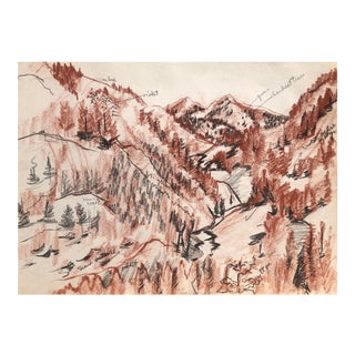 1950s Mountain Snow Scene Drawing For Sale