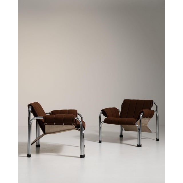 Mid-Century Modern 1980-1989 Czech Republic Deep Espresso Brown Pair Of Chrome-Frame Lounge Chairs For Sale - Image 3 of 11