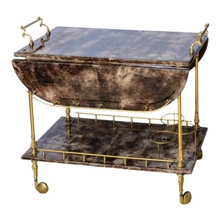 Italian Aldo Tura Chocolate Color Lacquered Goatskin Bar Cart, C.1960-1970 For Sale