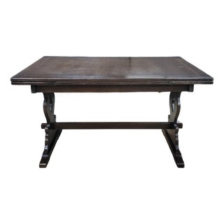 Mid 20th Century English Oak Trestle Base Drawerleaf Dining Table For Sale