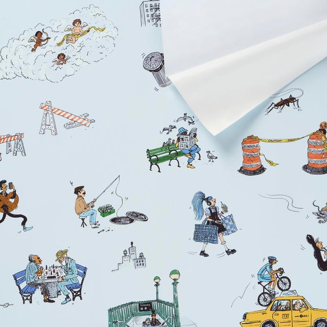 Not Yet Made - Made To Order SAMPLE - Schumacher x The New Yorker Joana Avillez's Street Scenes Wallpaper In Multicolor On Sky Blue For Sale - Image 5 of 5