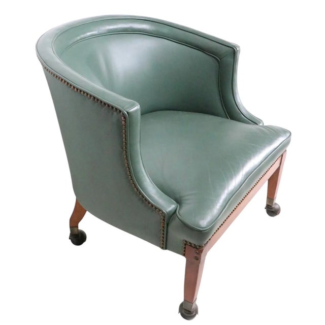 Mid 20th Century Leather Tub Chair With Nailhead Studs and Ball Caster Feet For Sale - Image 11 of 14