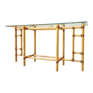 1970s McGuire Style Mid-Century Bamboo Glass Console Table