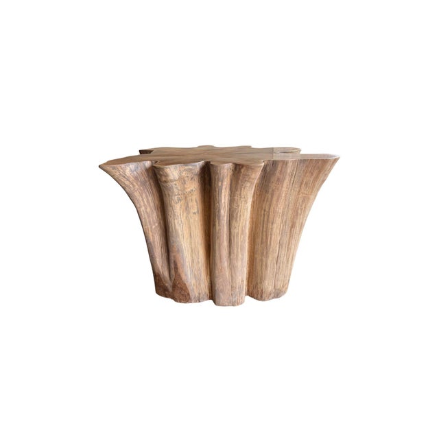 Sculptural Solid Teak Wood Table With Natural Grain & Bleached Finish For Sale - Image 11 of 14
