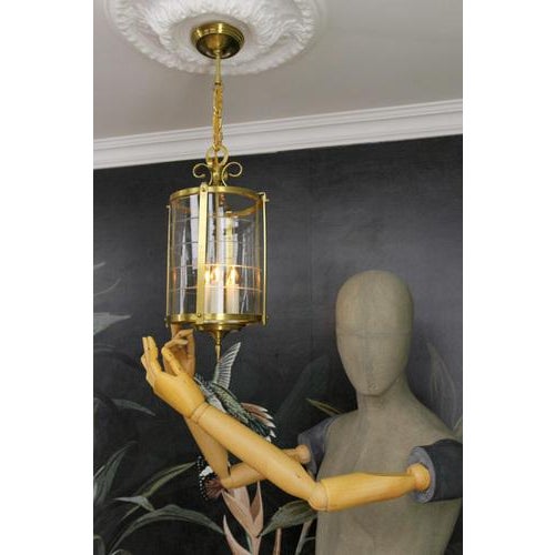 French Neoclassical Style Round Hanging Lantern in Brass and Clear Glass, 1920s For Sale - Image 12 of 18