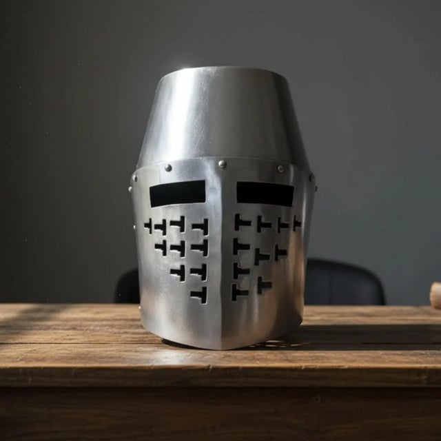1970s Heavy Silver Tone Aluminum Armor Helmet: Medieval Decor For Sale - Image 5 of 5