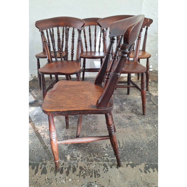 Brown Antique 19th Century Oak Farmhouse Dining Chairs, Set of 6 For Sale - Image 8 of 9