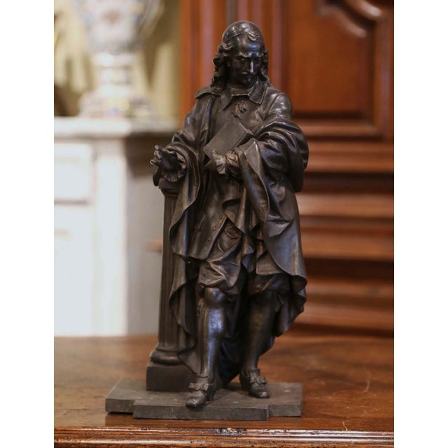 19th Century Patinated Spelter Figure of French Philosopher Blaise Pascal For Sale - Image 13 of 13
