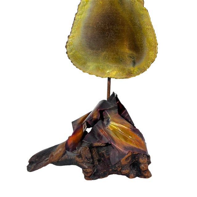 Add a vintage touch with his hand-made torch-cut brass owl with spectacles on a wood base in the style of Curtis Jere. In...