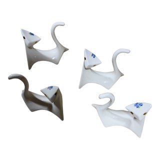 1960s Mid-Century Modern Abstract White Ceramic Cat Figurines-Set of 4 For Sale