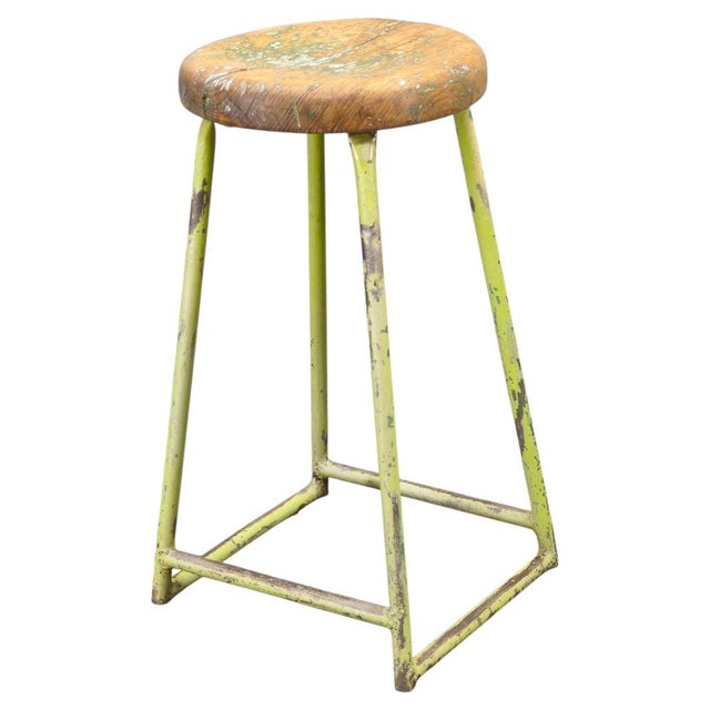 Industrial Stool with Pine Seat, Czech, 1940s For Sale - Image 11 of 11