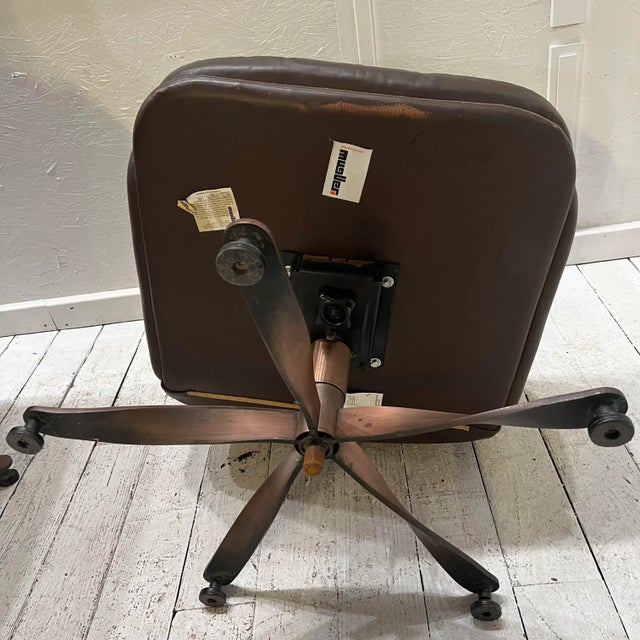 Brown Leather and Brass Propeller Base Arm Chairs by Mueller Furniture For Sale - Image 9 of 12