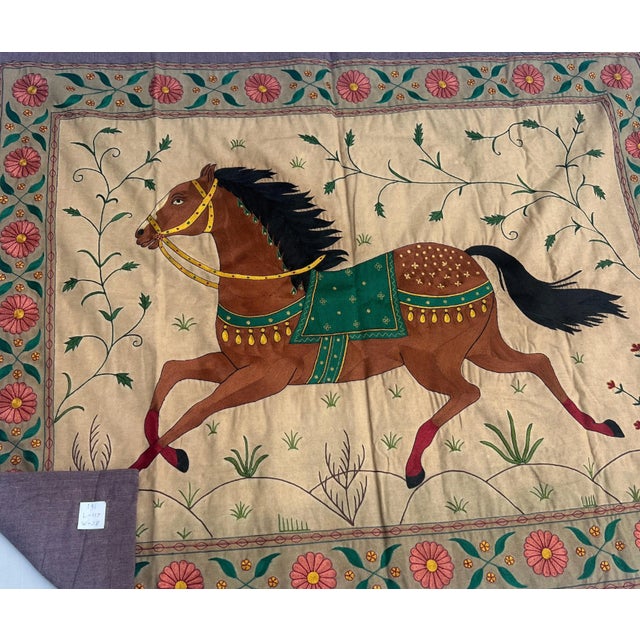 Vintage Hand Embroidered Horse Textile Wall Hanging, 1980s For Sale - Image 3 of 5