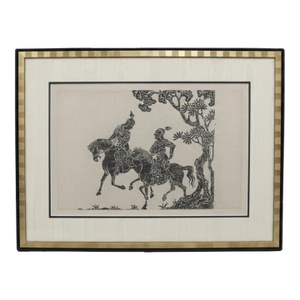 Traditional Chinese Warriors on Horseback Framed Rubbing on Paper