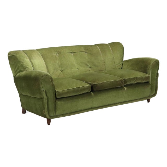 Vintage Green Velvet Sofa, 1950s For Sale