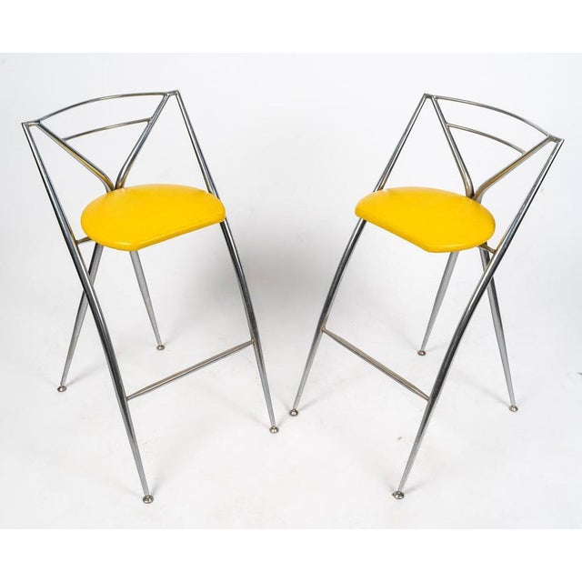Stools in Chromed Metal and Skai, 1980s, Set of 2 For Sale - Image 3 of 8