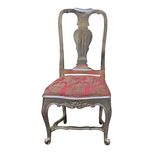 Antique George III Silverleaf Giltwood & Pink Chenille Side Chair For Sale