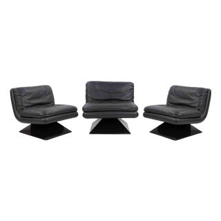Vintage Space Age Leather Lounge Chairs, 1970, Set of 3 For Sale