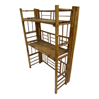 Chinoiserie Tortoise Shell Burnt Bamboo Folding Shelf For Sale