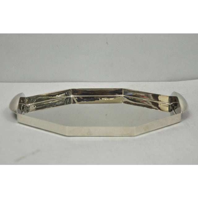 Modern Art Deco Style Silver Plated Nickel Octagonal Vanity Bar Tray "Fe" For Sale - Image 4 of 14