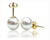 Modern 8 MM White Akoya Aaa Pearl Stud Earrings 14 K Yellow Gold For Sale - Image 3 of 8
