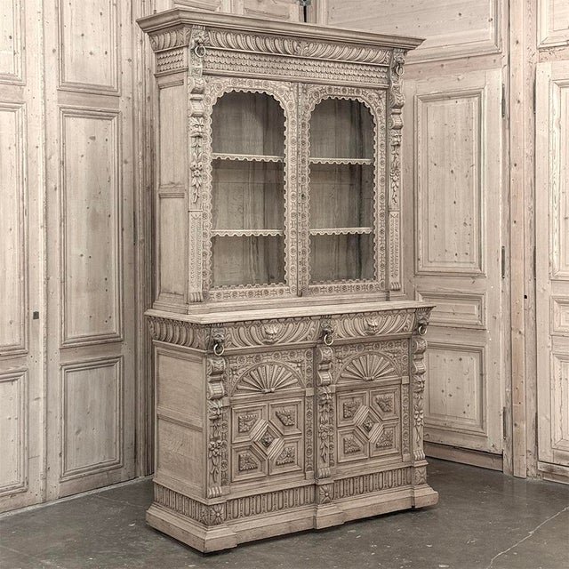 Renaissance 19th Century Belgian Hand-Carved Stripped Oak Bookcase For Sale - Image 3 of 18
